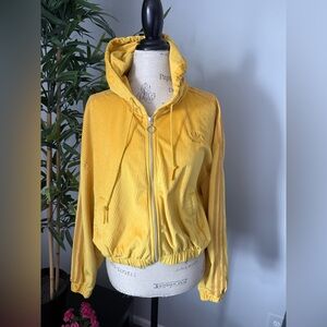Adidas jacket size large women Yellow Corduroy Cropped Full-zip Hooded yellow